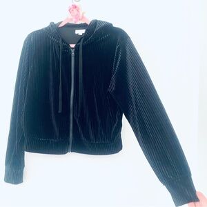 💕Black Ribbed Velvet Hoodie Sweater Jacket SZ M